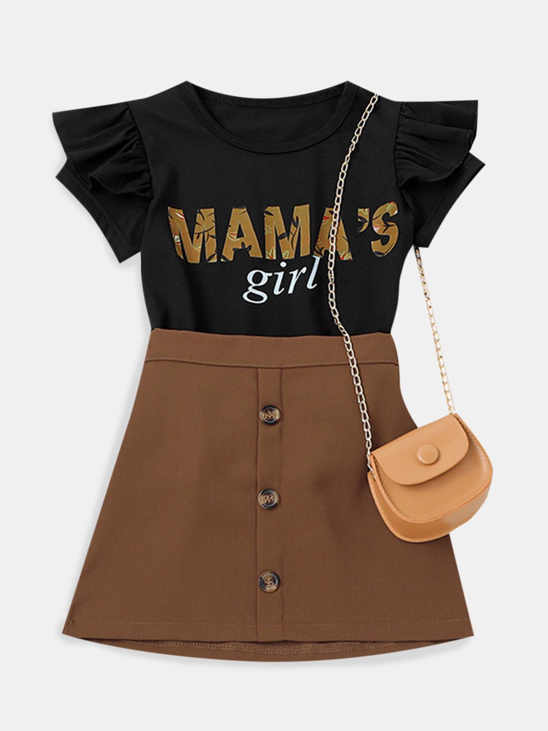 

Hopscotch Girls Printed Top with Skirt, Black