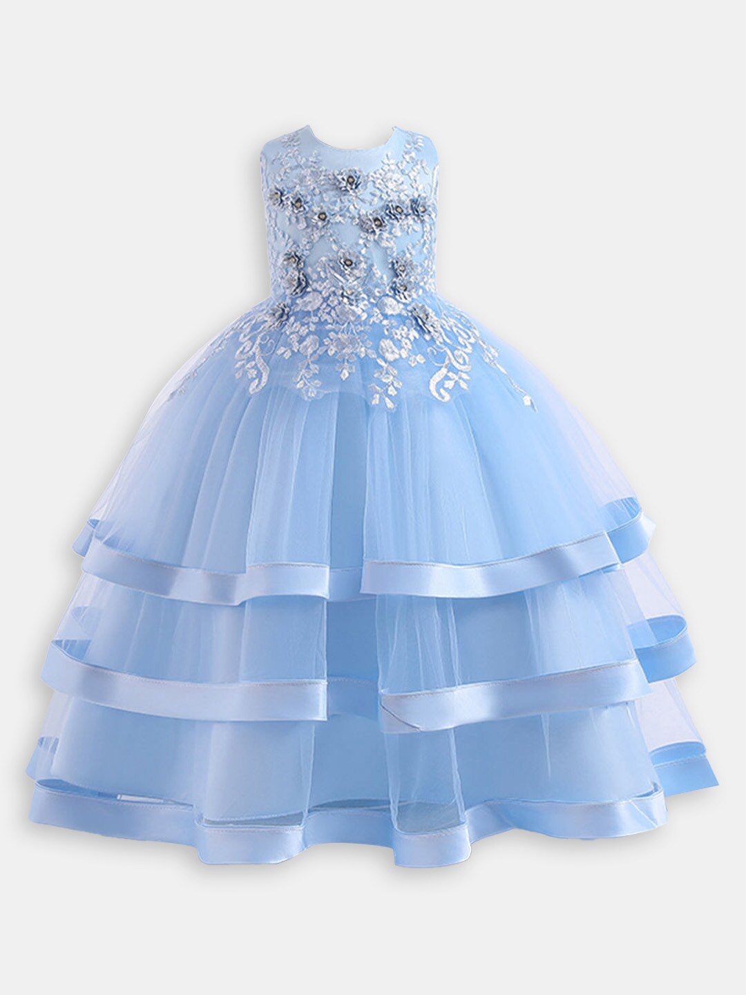 

Hopscotch Girls Floral Embellished Off-Shoulder Layered Dress, Blue
