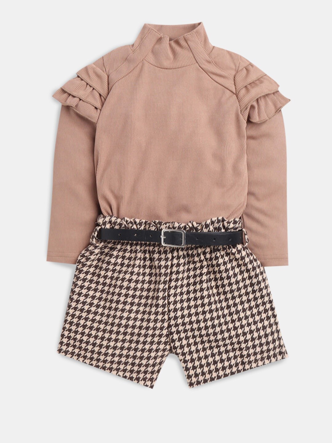 

Hopscotch Girls Printed Top with Shorts, Brown