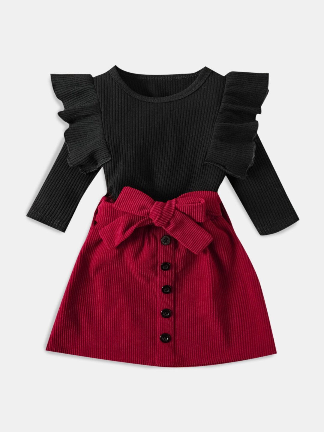 

Hopscotch Girls Pure Cotton Top with Skirt, Black