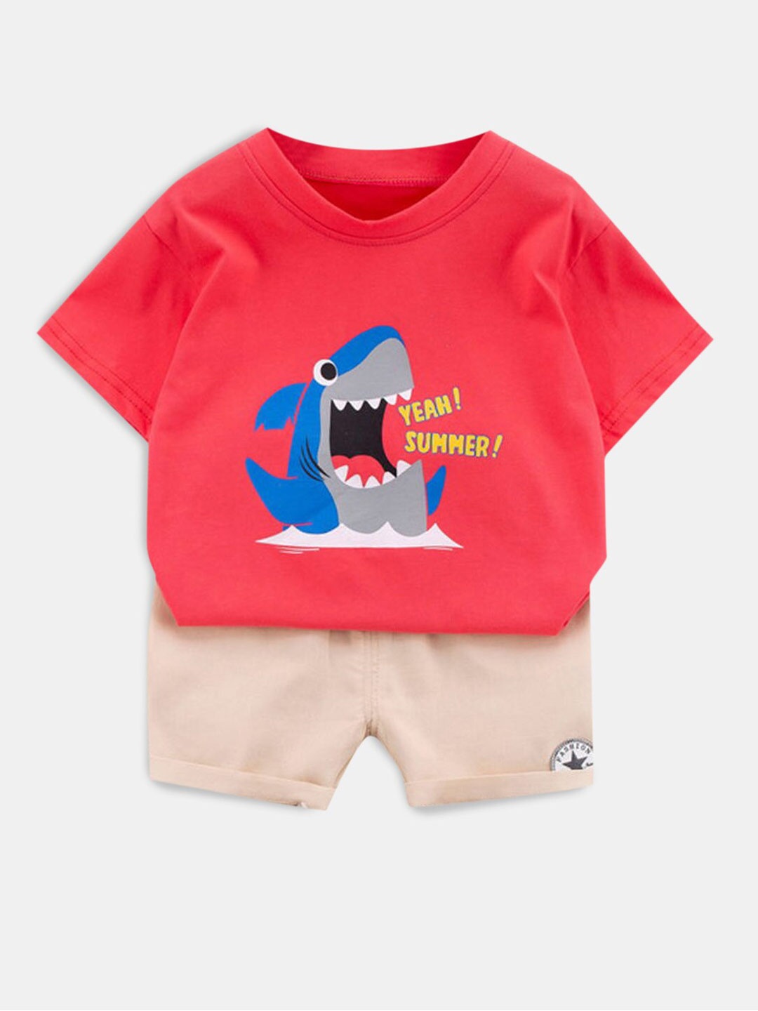 

Hopscotch Boys Printed Pure Cotton T-shirt & Shorts, Fuchsia