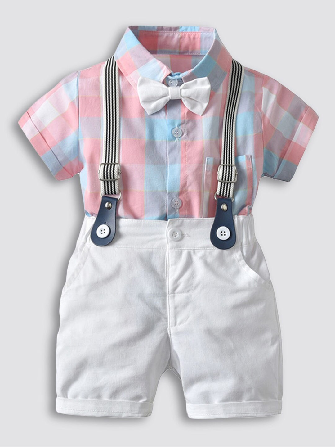 

Hopscotch Boys Checked Shirt & Shorts With Suspender, White