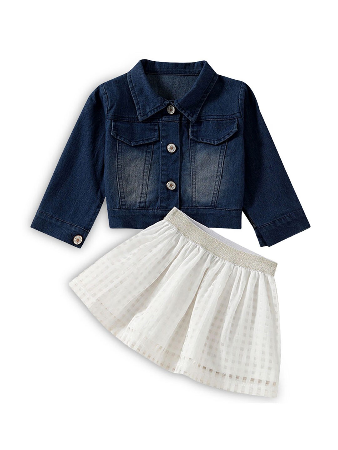 

Hopscotch Girls Denim Jacket With Skirt, Navy blue