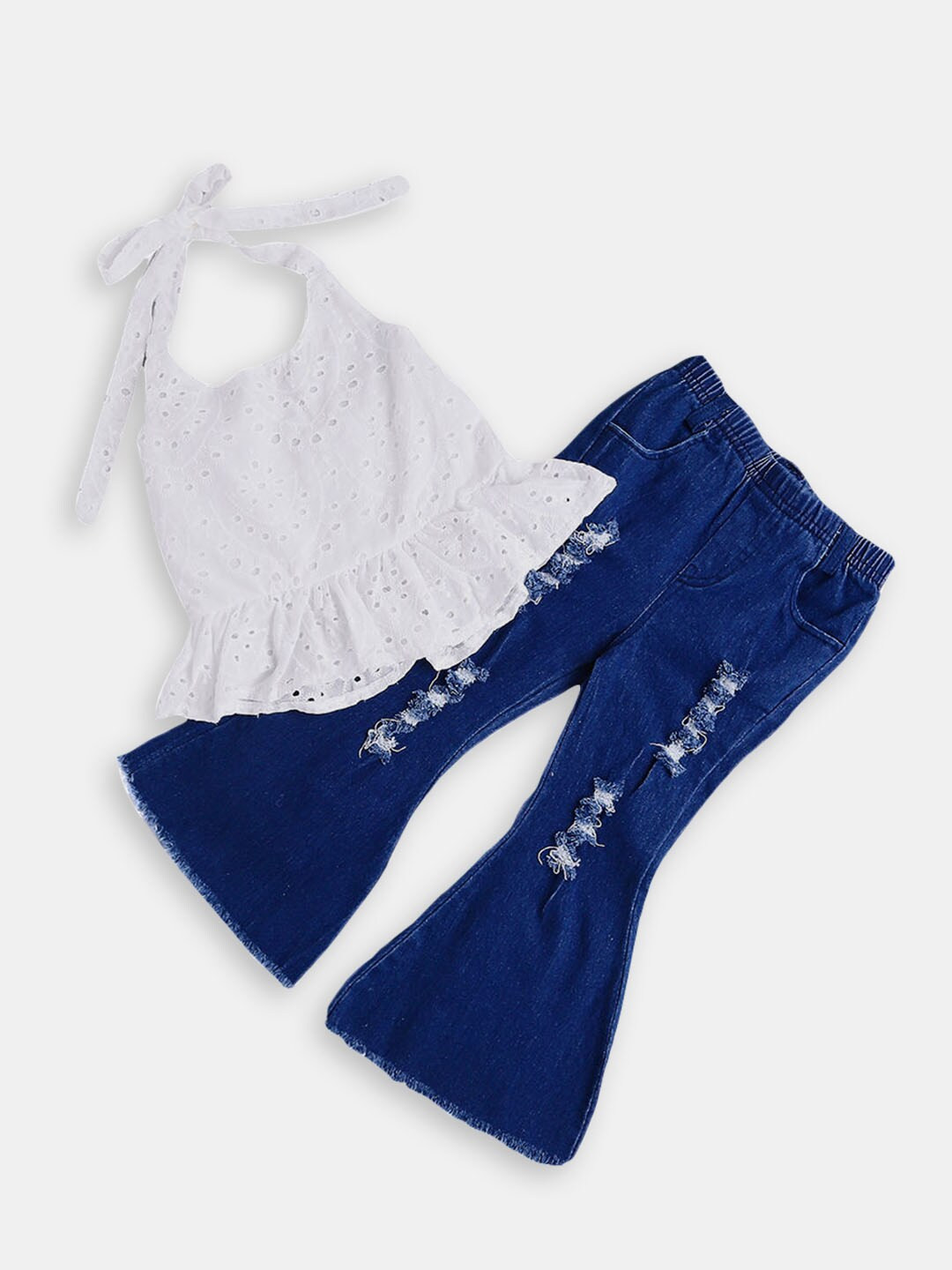 

Hopscotch Girls Cotton Top with Trouser Set, White