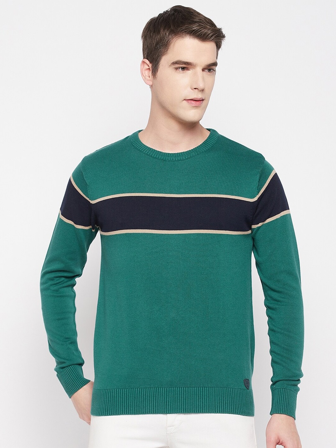 

Duke Men Colourblocked Round Neck Acrylic Pullover, Green