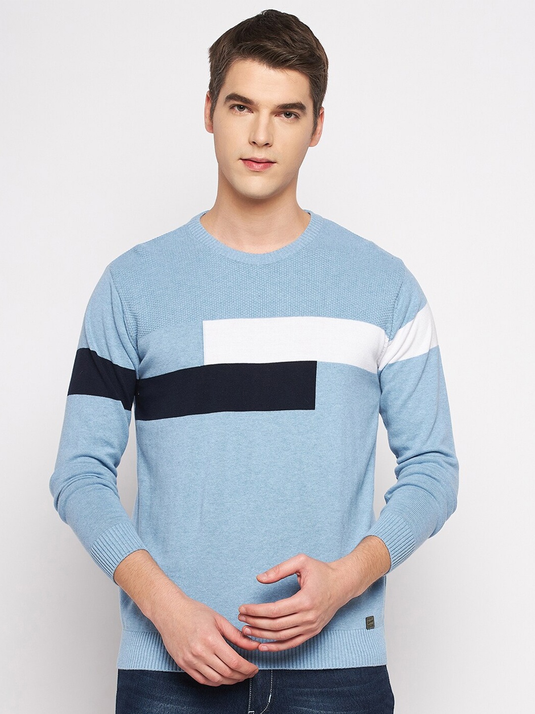 

Duke Men Colourblocked Acrylic Pullover Sweater, Blue