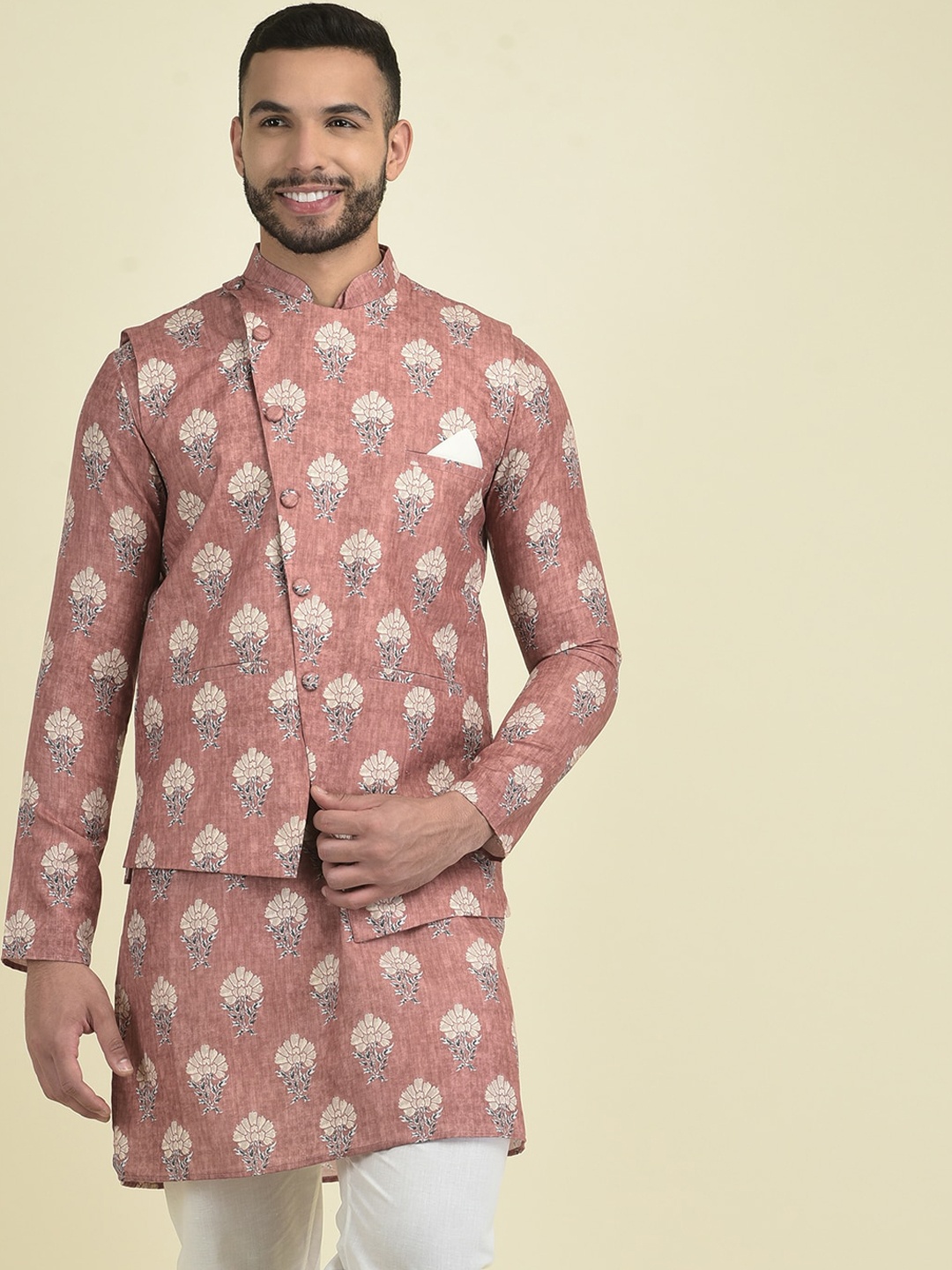 

DEYANN Men Ethnic Motifs Printed Kurta with Pyjamas, Copper
