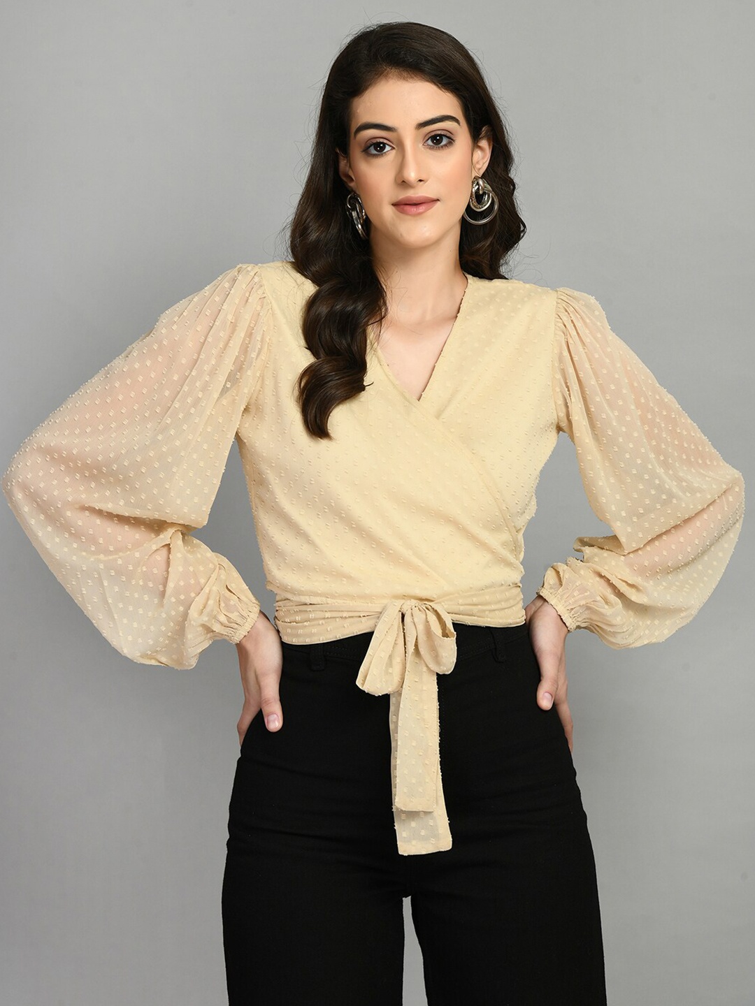 

PRETTY LOVING THING Chiffon Wrap Crop Top, Cream