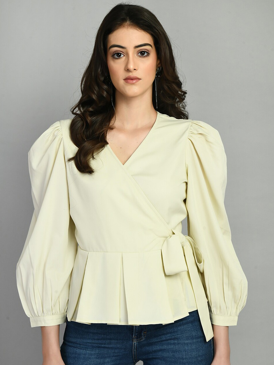 

PRETTY LOVING THING Bishop Sleeves Wrap Top, Off white