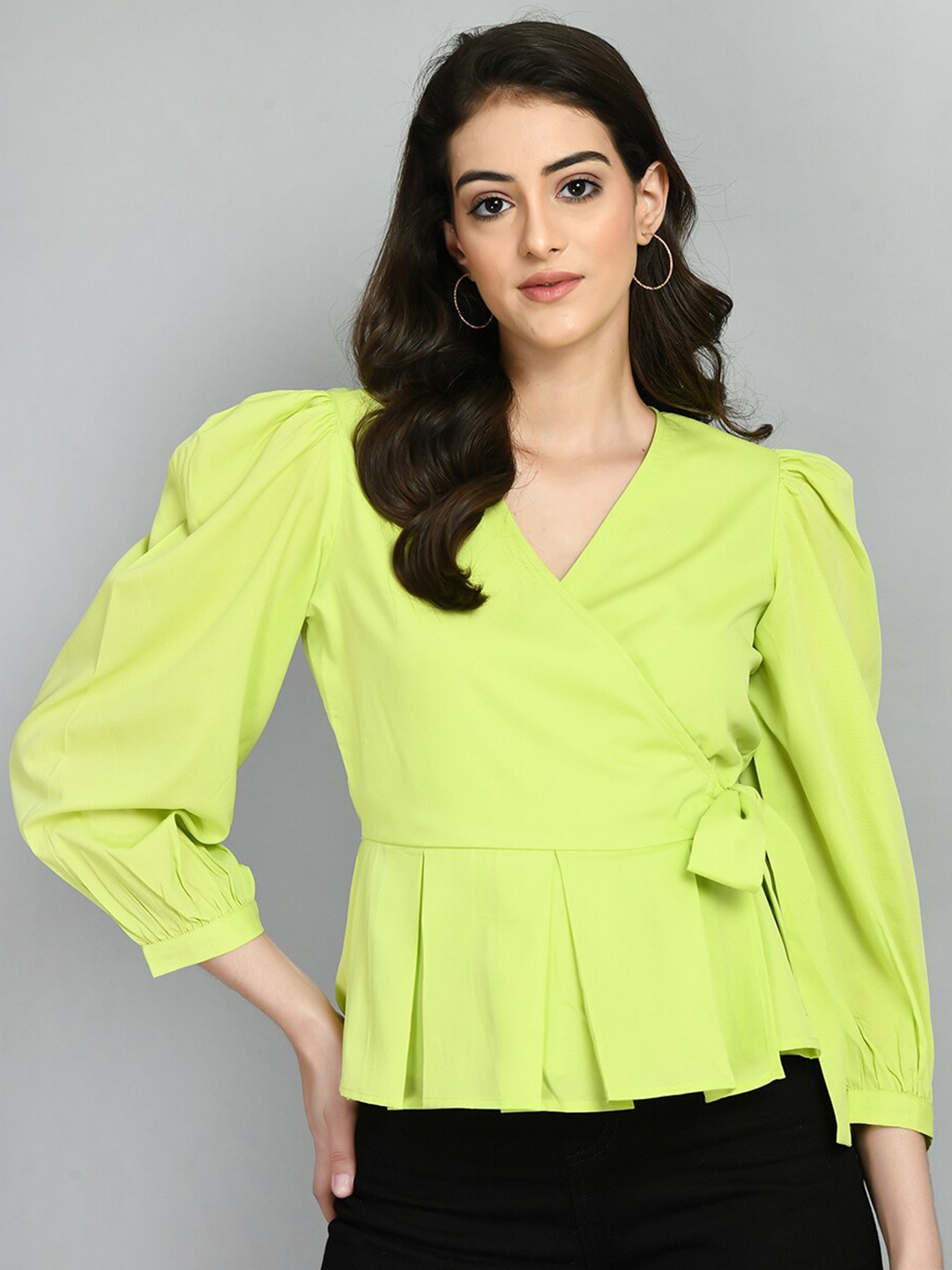 

PRETTY LOVING THING V-Neck Wrap Top, Lime green