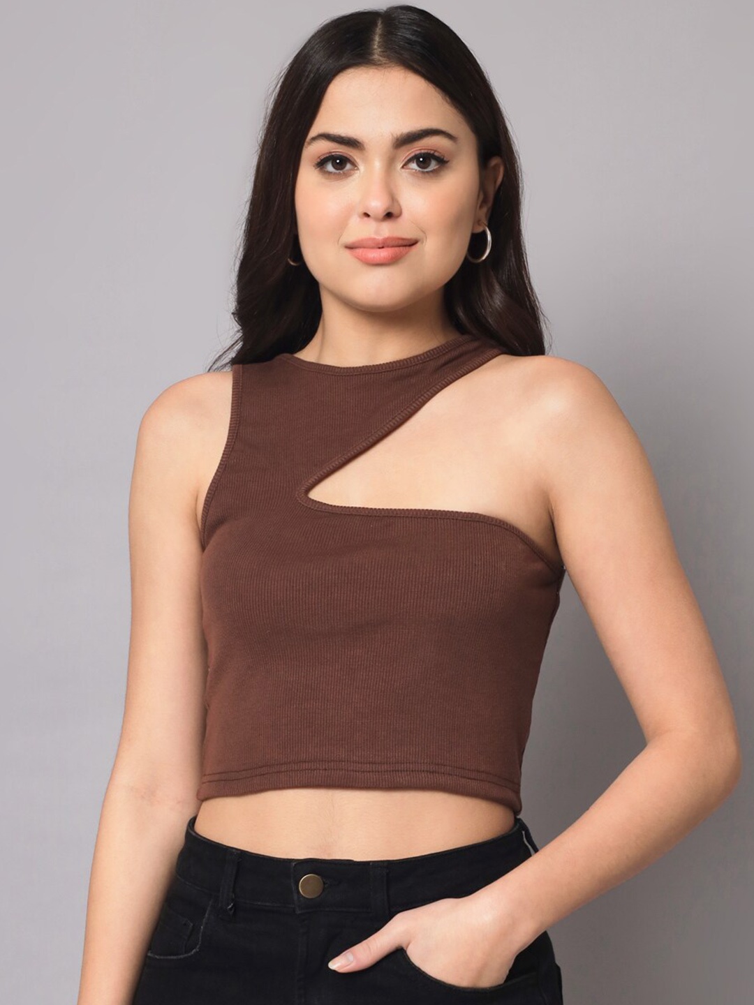 

AAHWAN Cut Out Crop Top, Brown