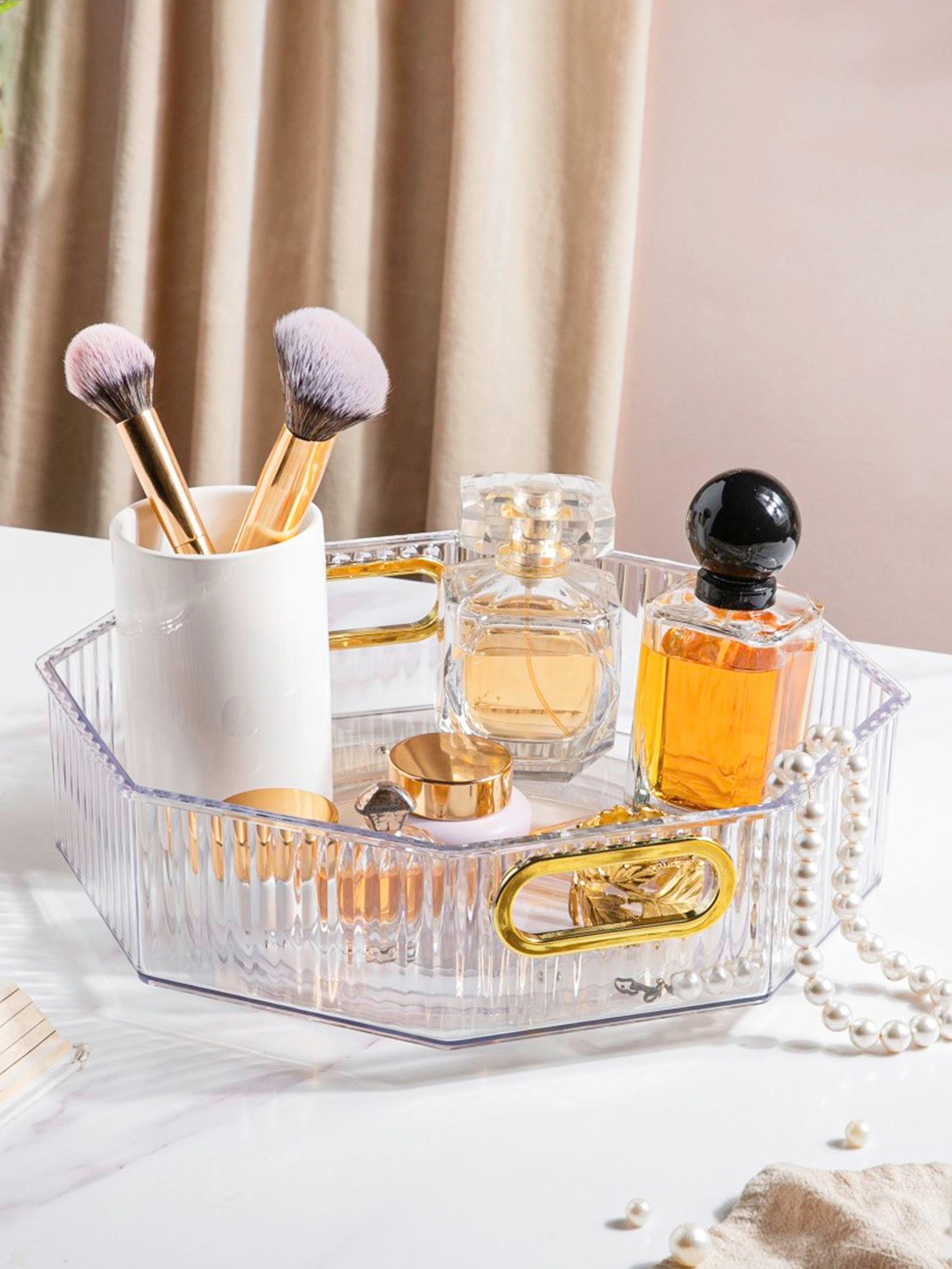 

Nestasia Transparent and Gold Serafina Octagon Rotating Tray