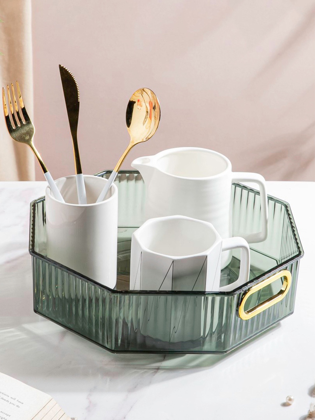 

Nestasia Green and Gold Serafina Octagon Rotating Tray