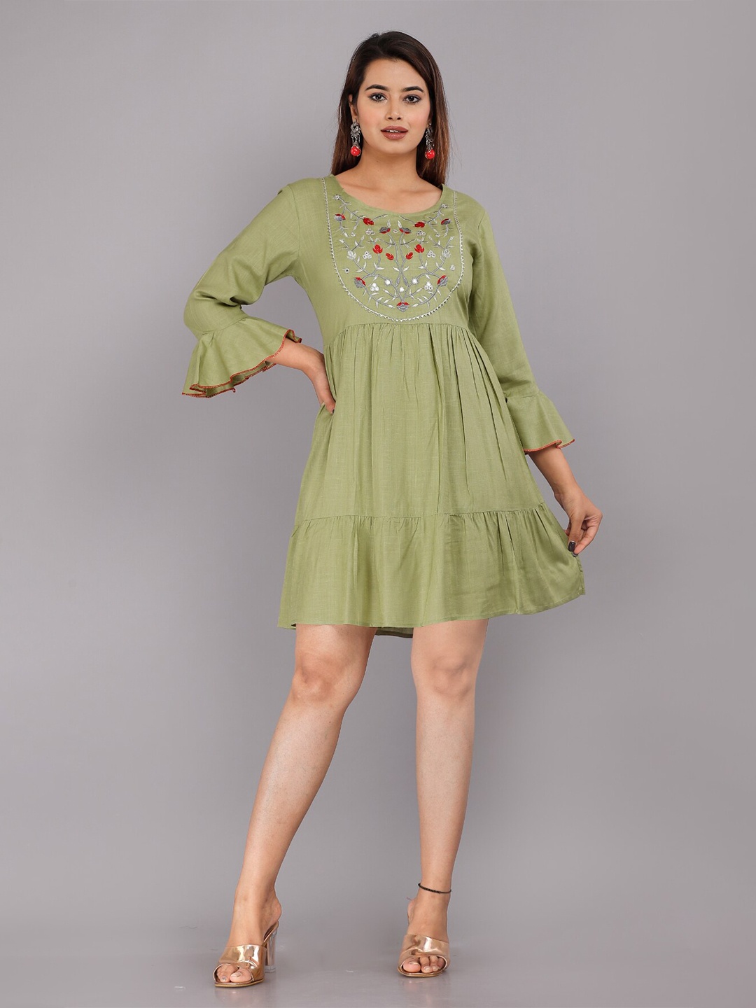 

KALINI Floral Printed Fit & Flare Dress, Green