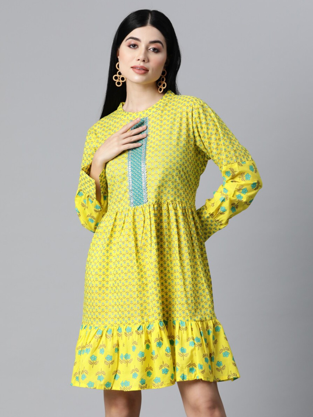 

KALINI Ethnic Motifs Fit & Flare Dress, Yellow