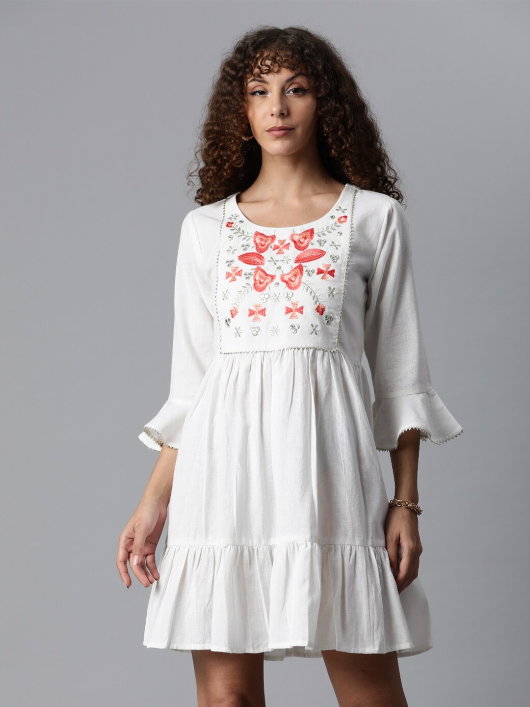 

KALINI Cotton Floral Dress, White