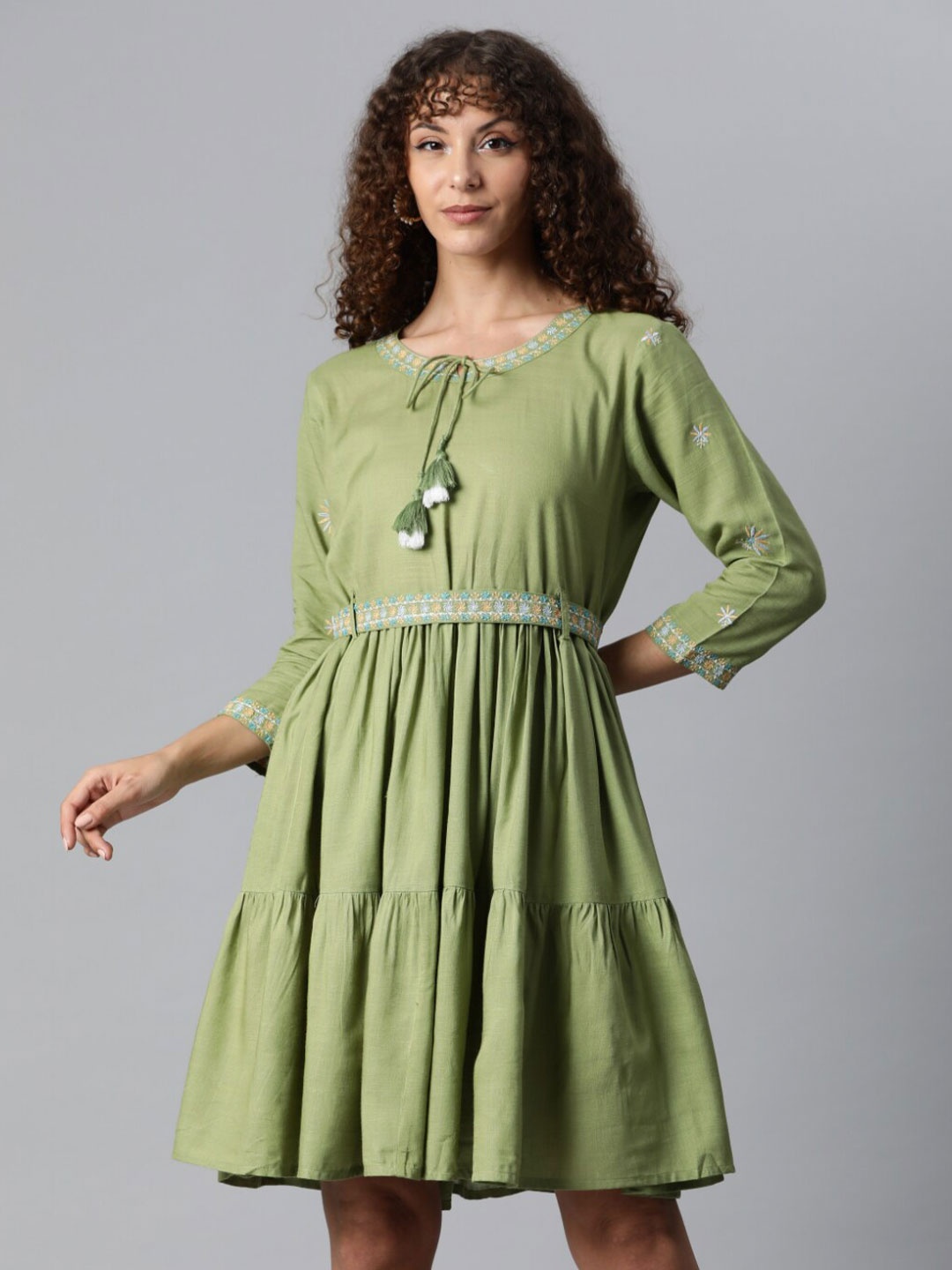 

KALINI Tie-Up Neck Fit & Flare Dress, Green