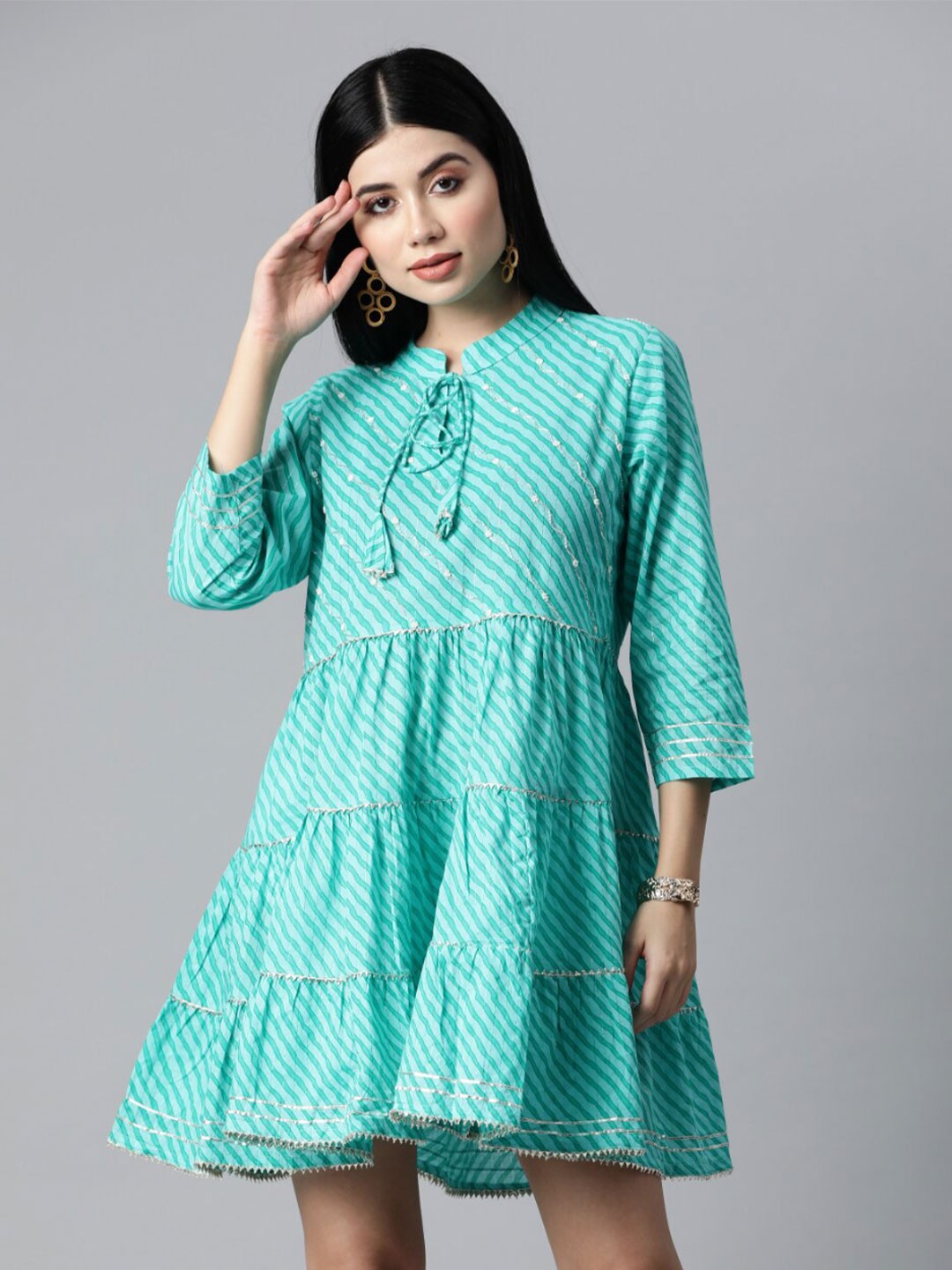 

KALINI Tie-Up Neck Fit & Flare Dress, Green