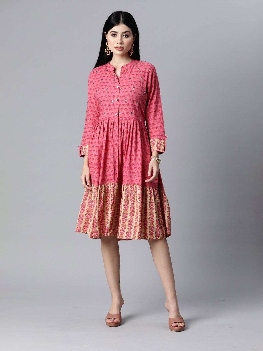 

KALINI Ethnic Motifs A-Line Dress, Pink