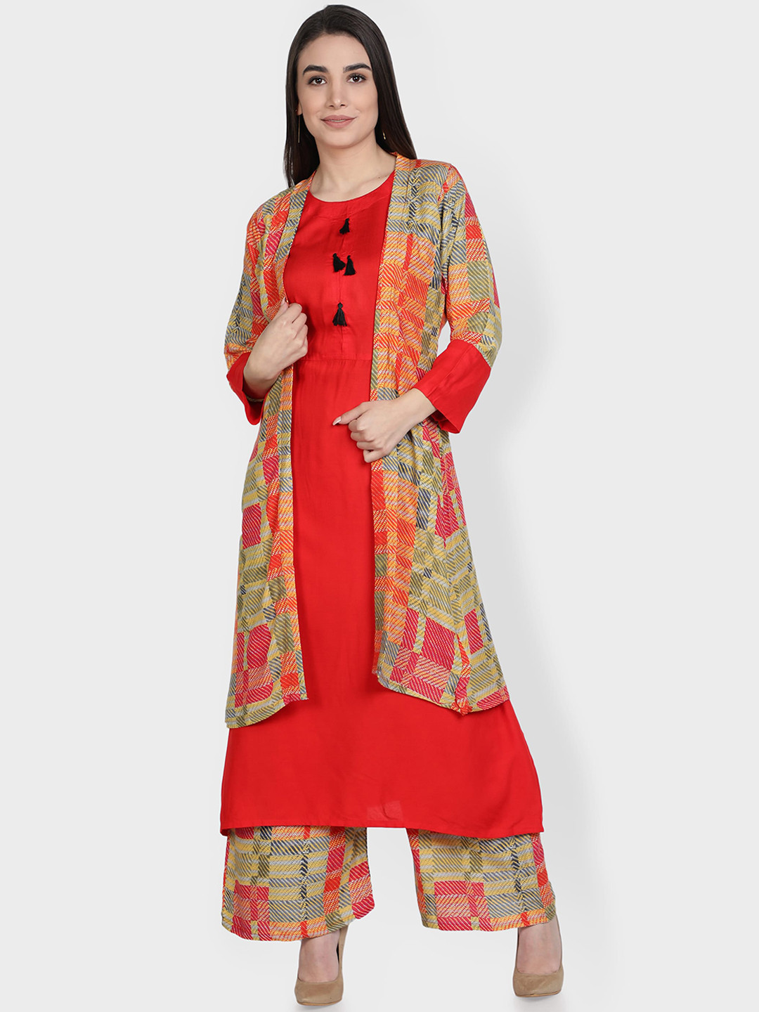 

Fabclub Women Printed Kurta with Palazzos, Red