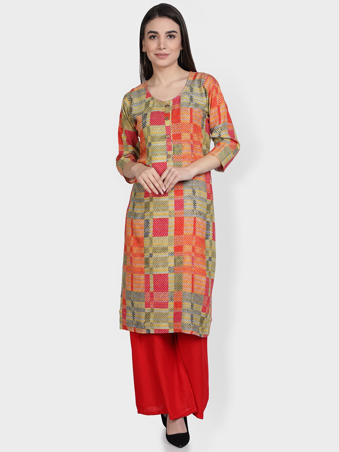 

Fabclub Women Printed Kurta with Palazzos, Red