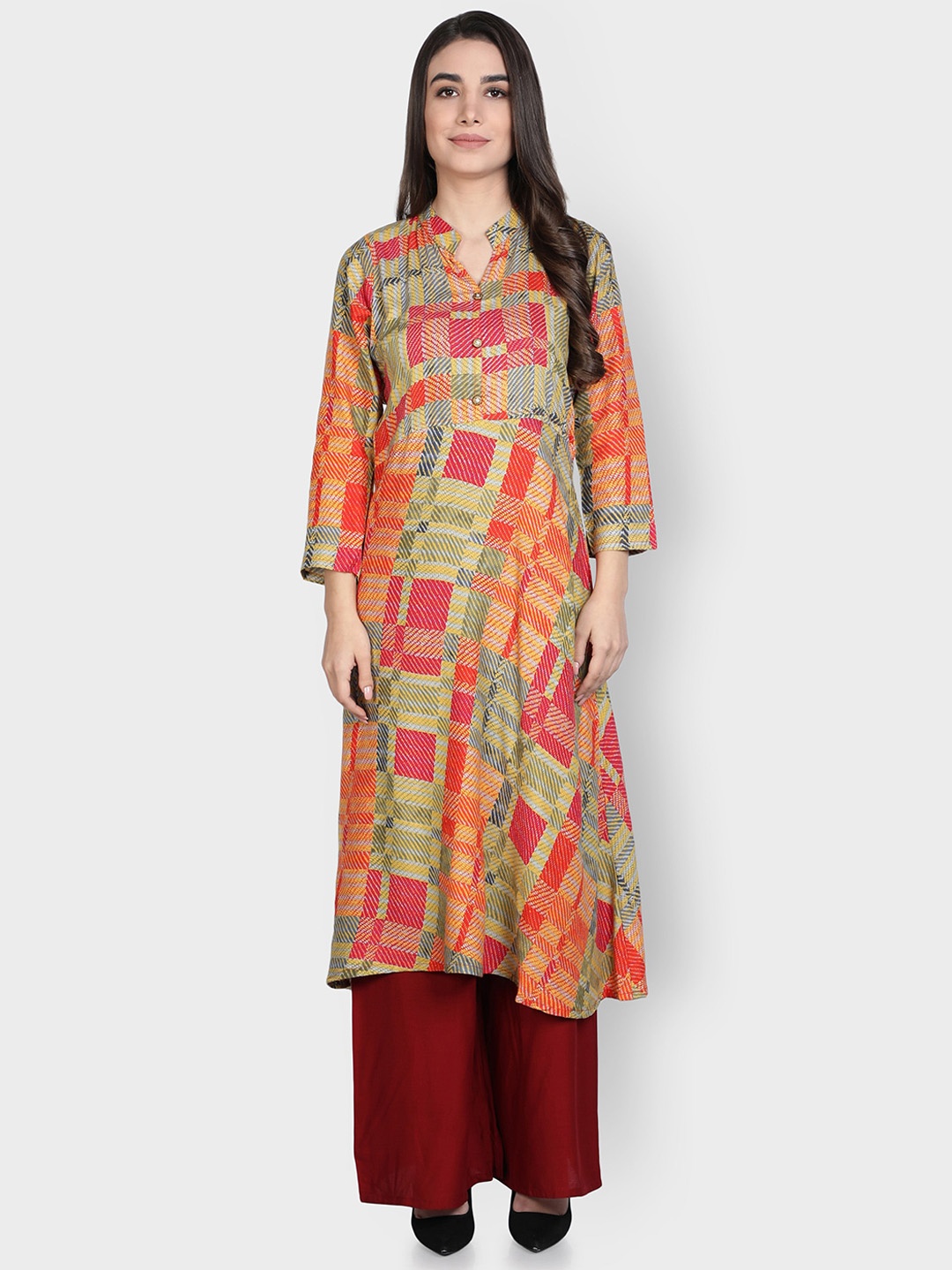 

Fabclub Women Geometric Printed Kurta with Palazzos, Red