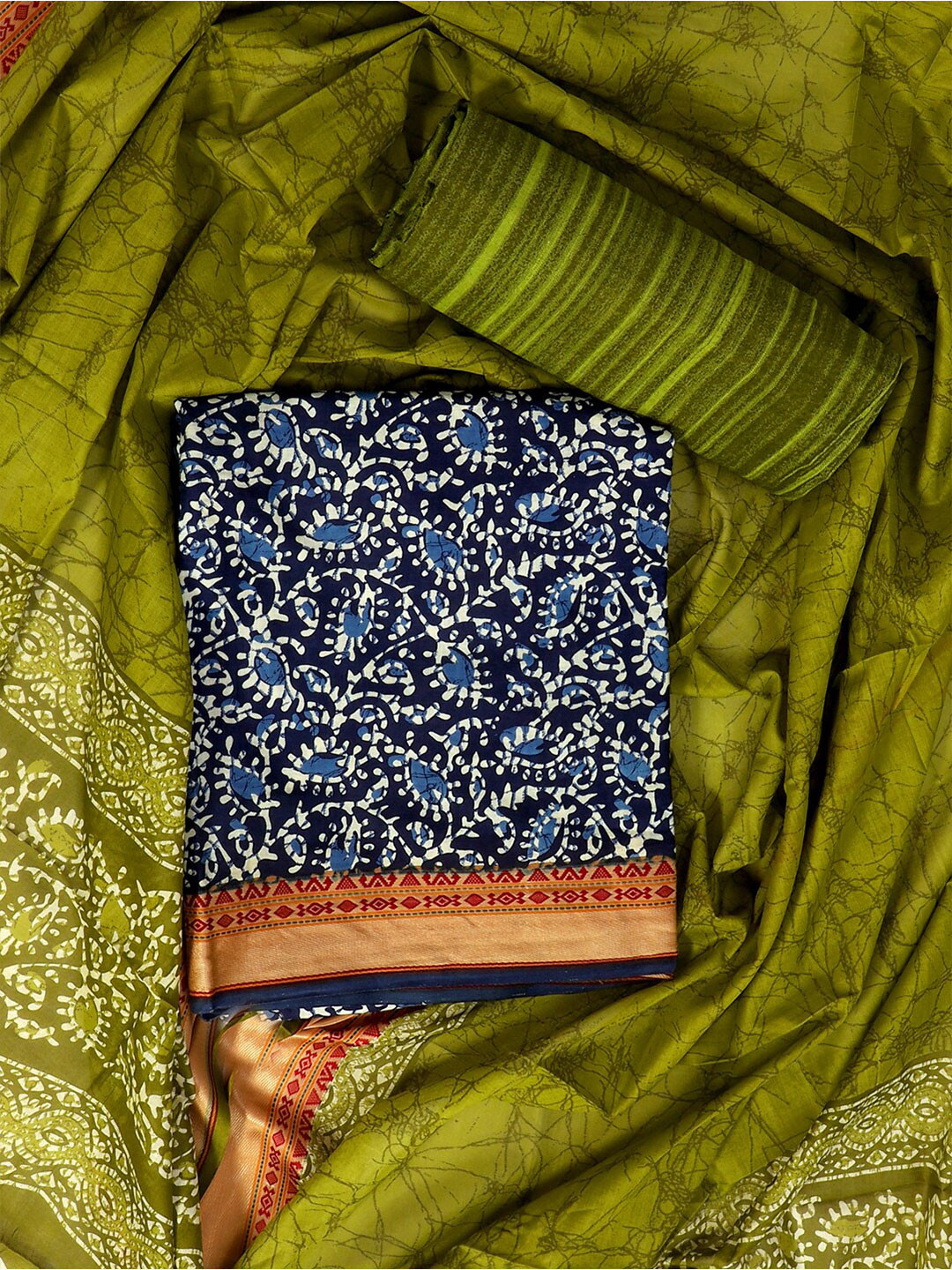 

SALWAR STUDIO Ethnic Printed Pure Cotton Unstitched Dress Material, Blue
