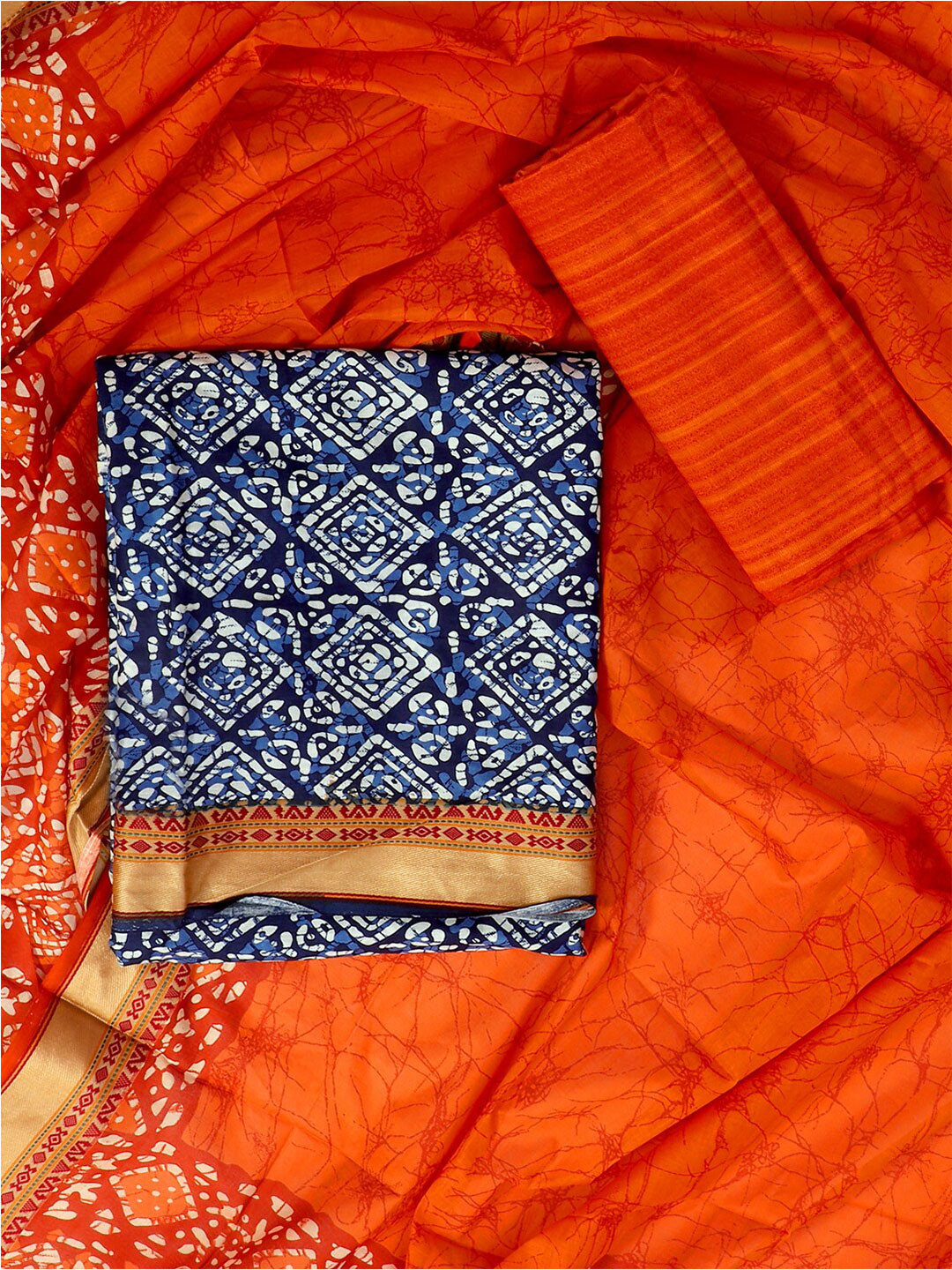 

SALWAR STUDIO Ethnic Motifs Printed Pure Cotton Unstitched Dress Material, Blue