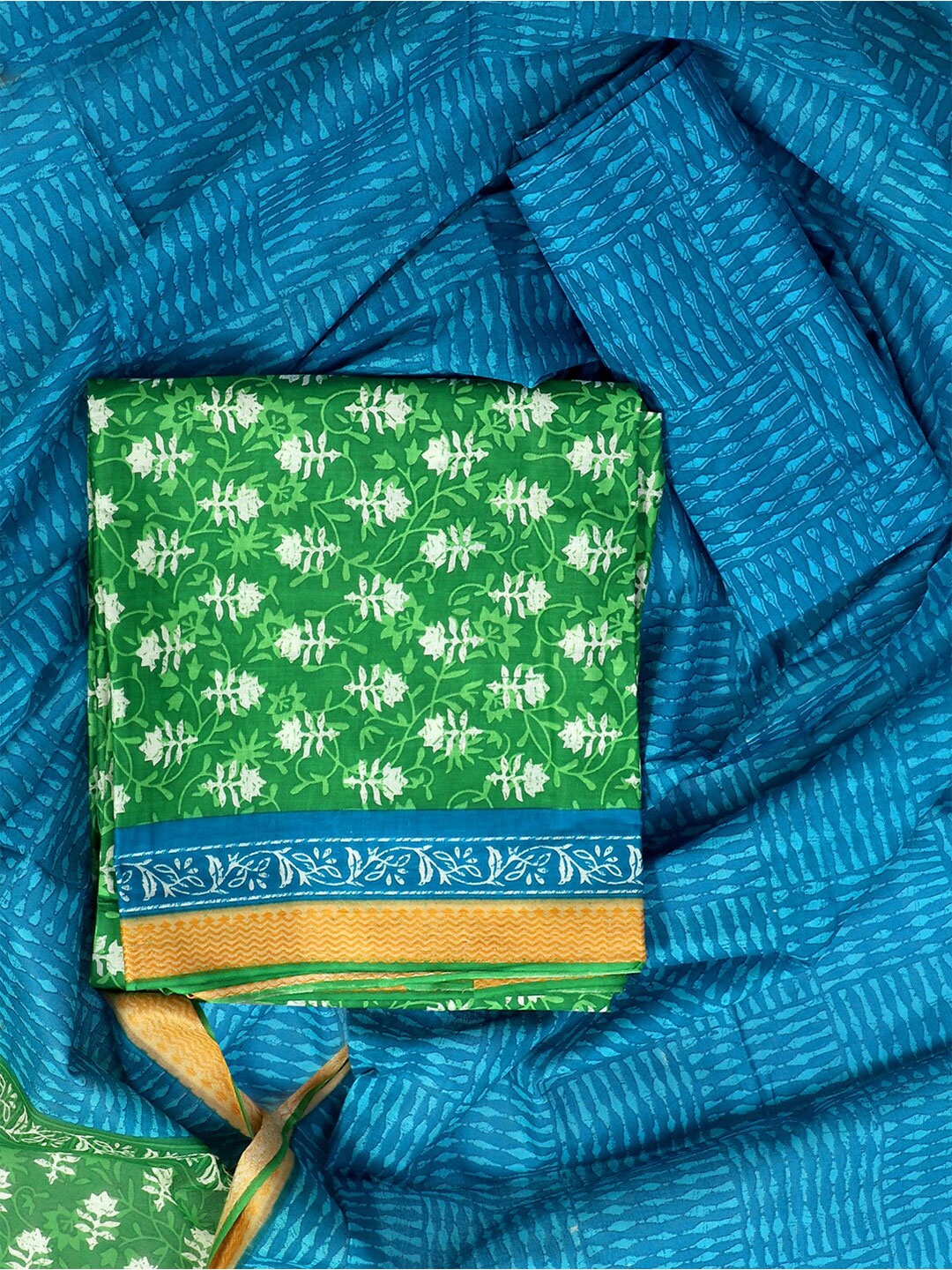 

SALWAR STUDIO Printed Pure Cotton Unstitched Dress Material, Green