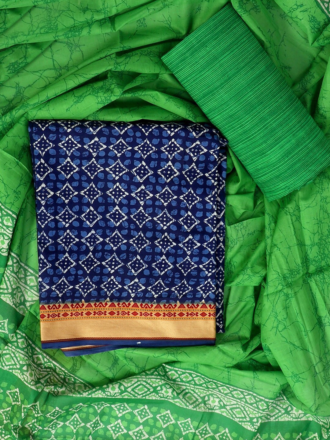 

SALWAR STUDIO Printed Pure Cotton Unstitched Dress Material, Blue
