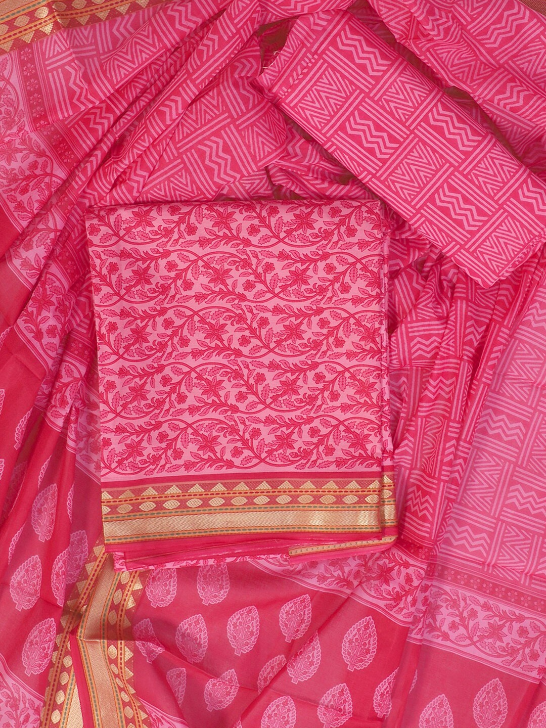 

SALWAR STUDIO Printed Pure Cotton Unstitched Dress Material, Pink
