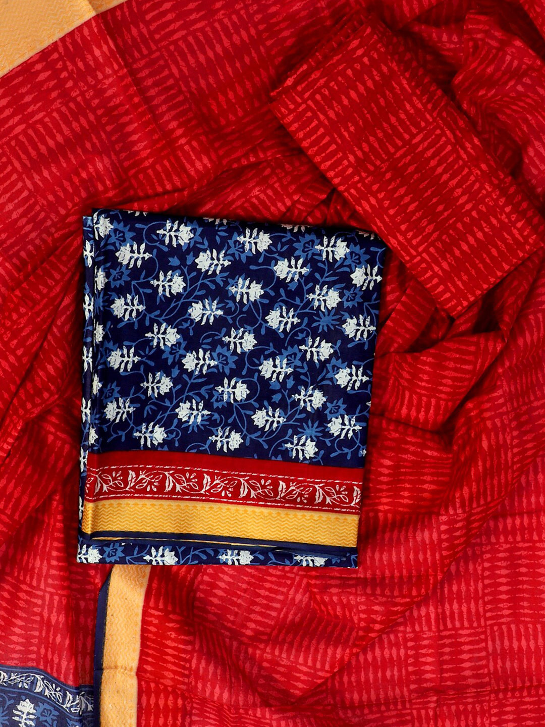 

SALWAR STUDIO Ethnic Motifs Printed Pure Cotton Unstitched Dress Material, Navy blue