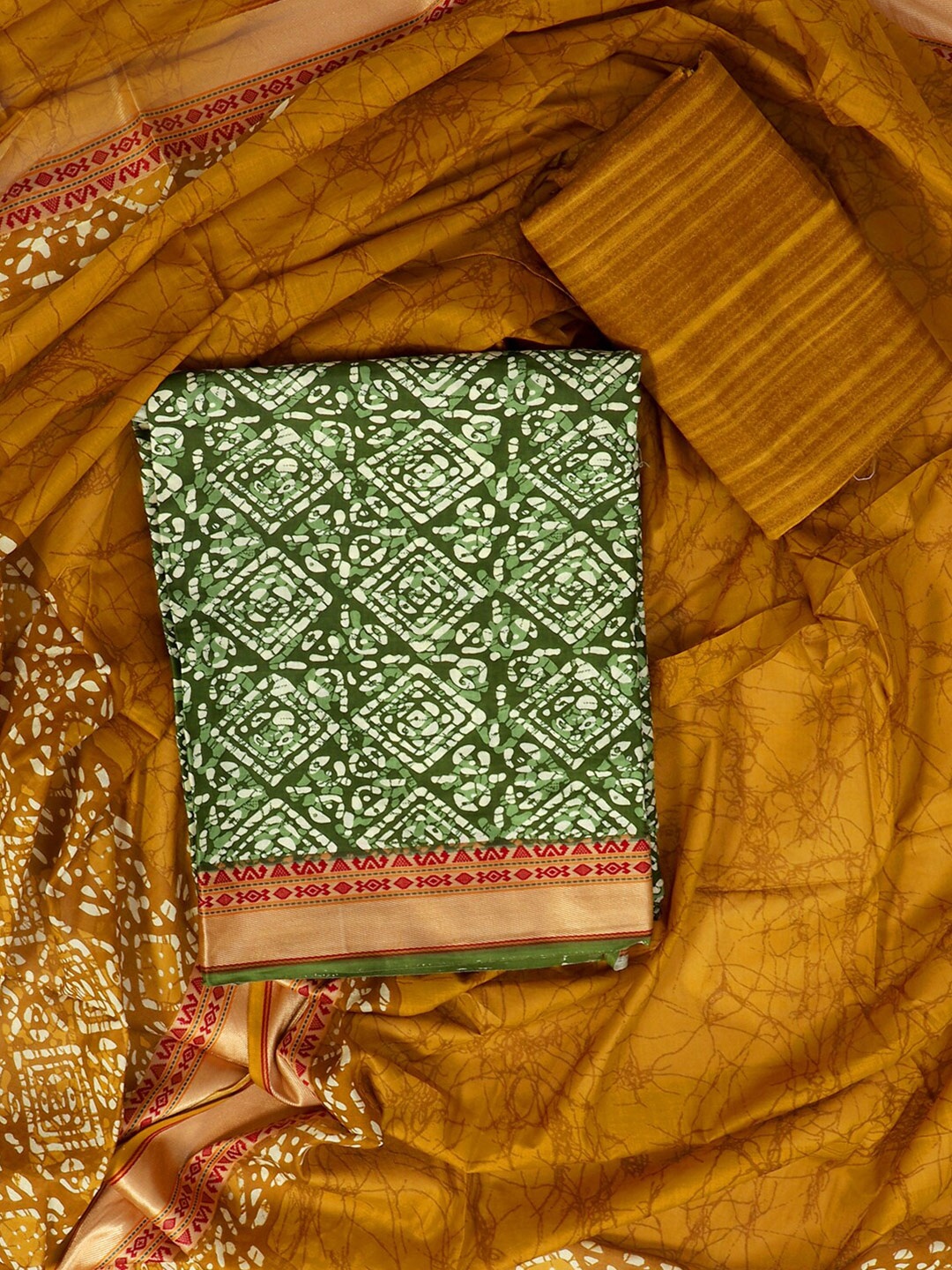 

SALWAR STUDIO Printed Pure Cotton Unstitched Dress Material, Green