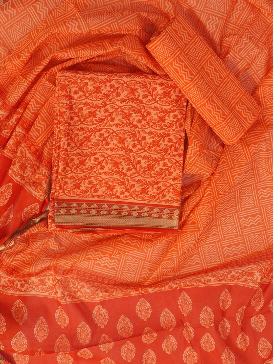 

SALWAR STUDIO Printed Pure Cotton Unstitched Dress Material, Orange