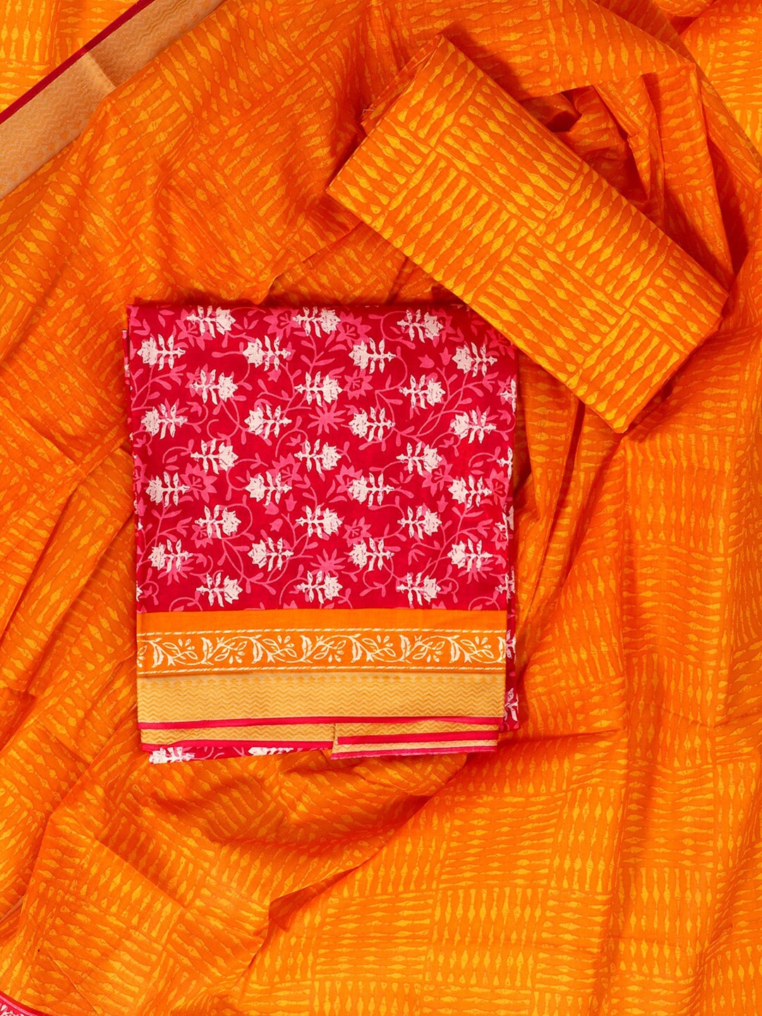 

SALWAR STUDIO Ethnic Motifs Printed Pure Cotton Unstitched Dress Material, Pink