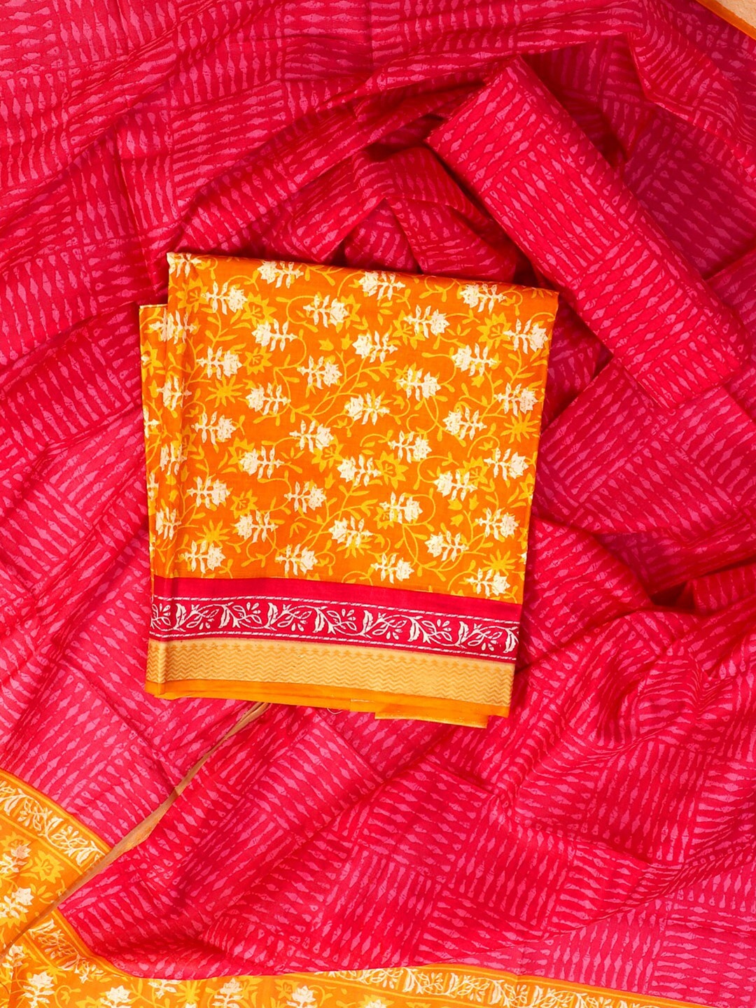 

SALWAR STUDIO Printed Pure Cotton Unstitched Dress Material, Orange