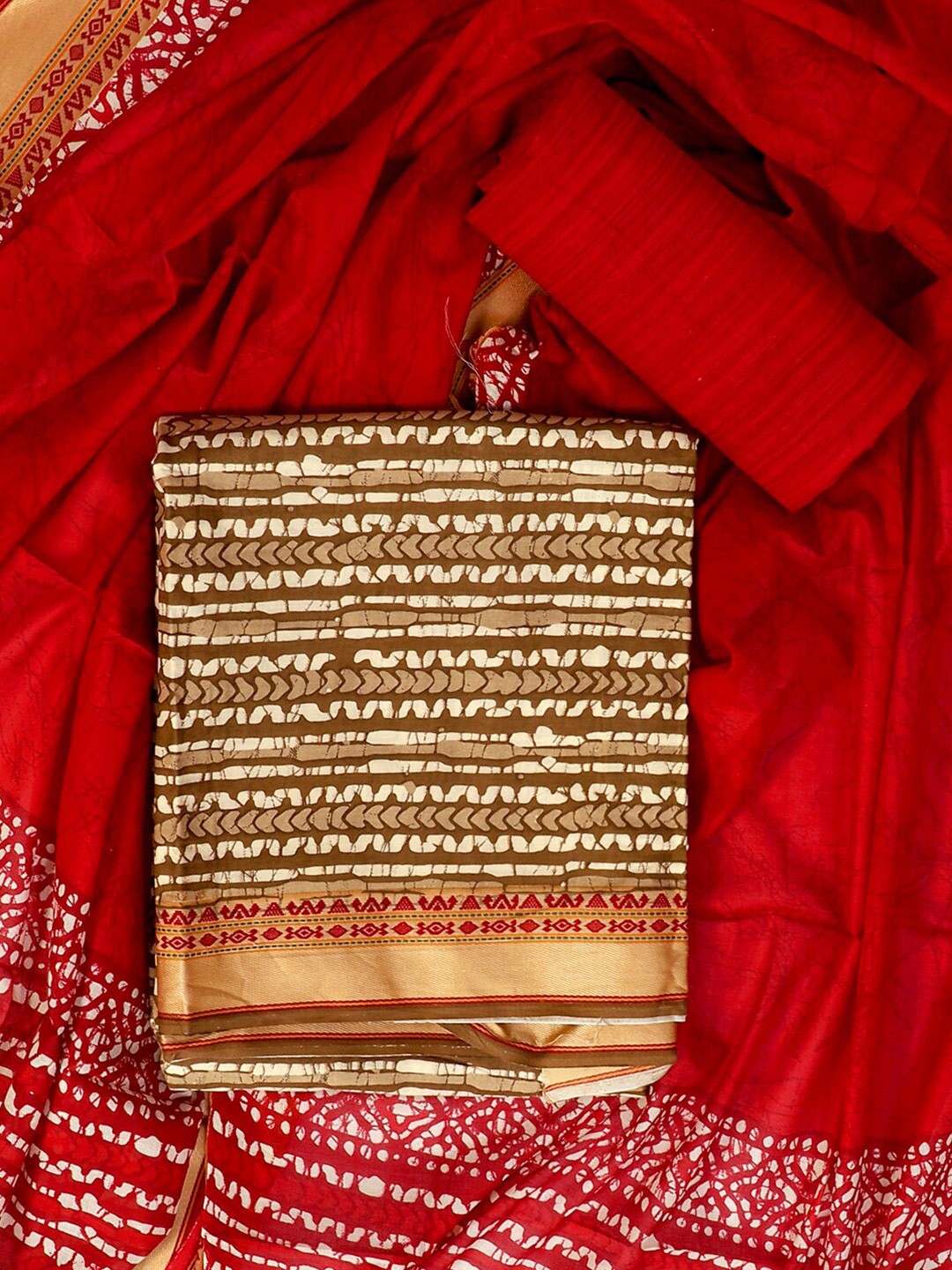 

SALWAR STUDIO Striped Pure Cotton Unstitched Dress Material, Brown