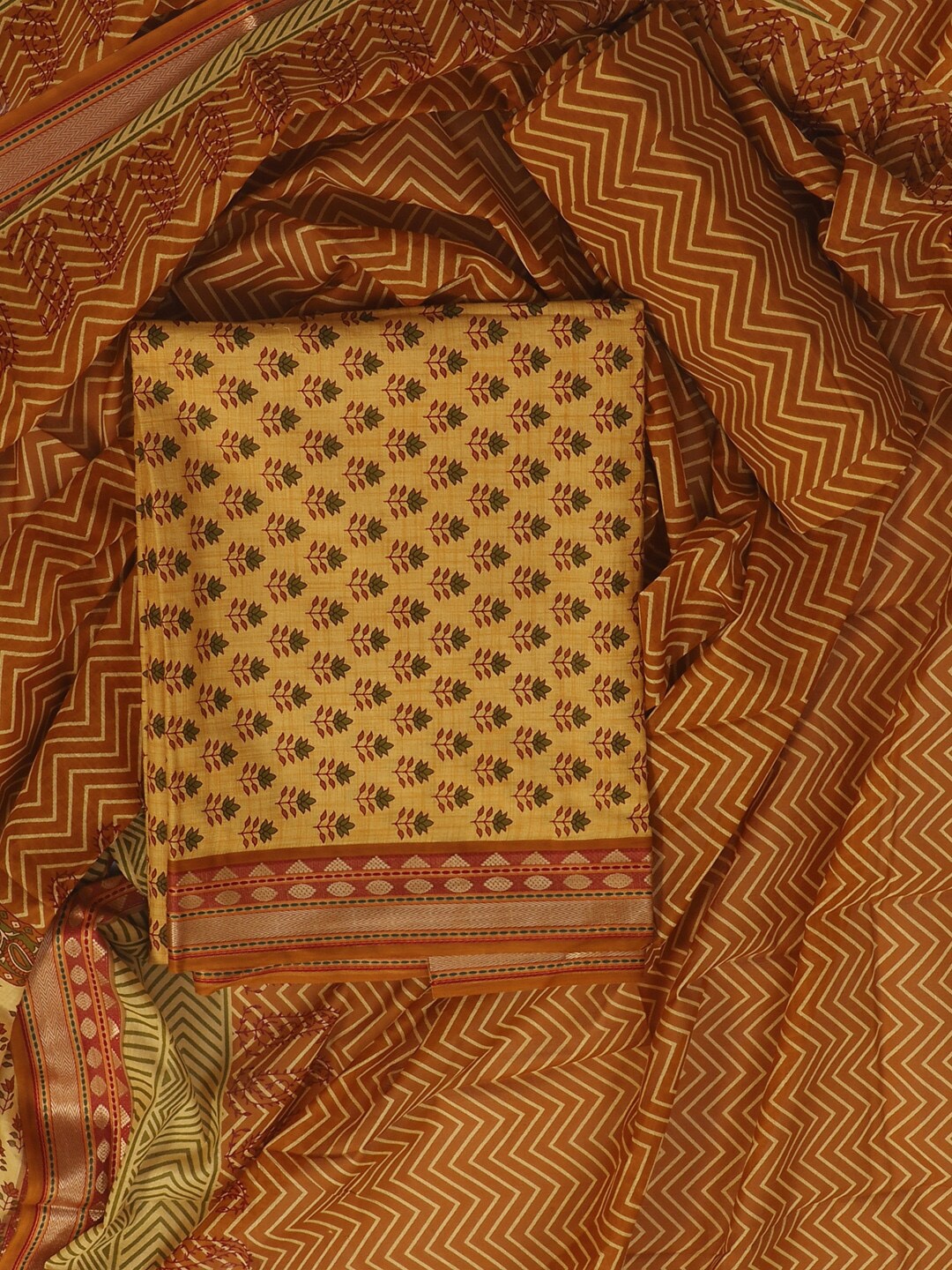 

SALWAR STUDIO Ethnic Motifs Printed Pure Cotton Unstitched Dress Material, Yellow