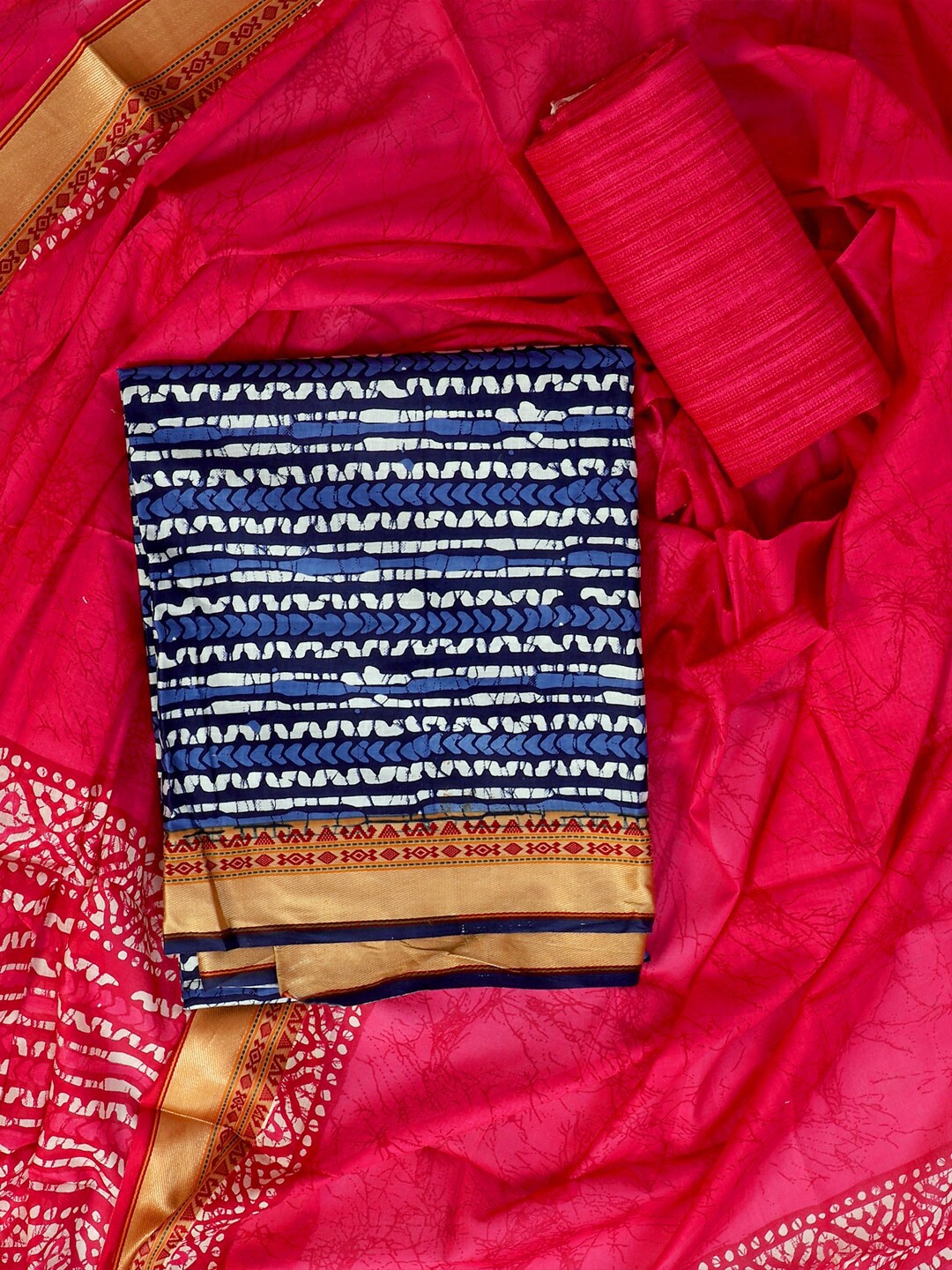 

SALWAR STUDIO Printed Pure Cotton Unstitched Dress Material, Blue