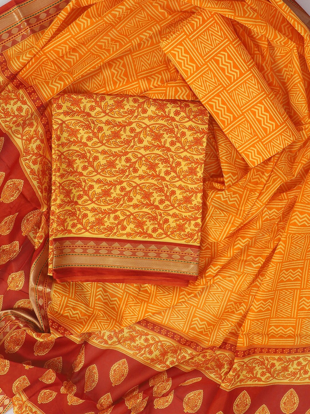 

SALWAR STUDIO Ethnic Motifs Printed Pure Cotton Unstitched Dress Material, Yellow