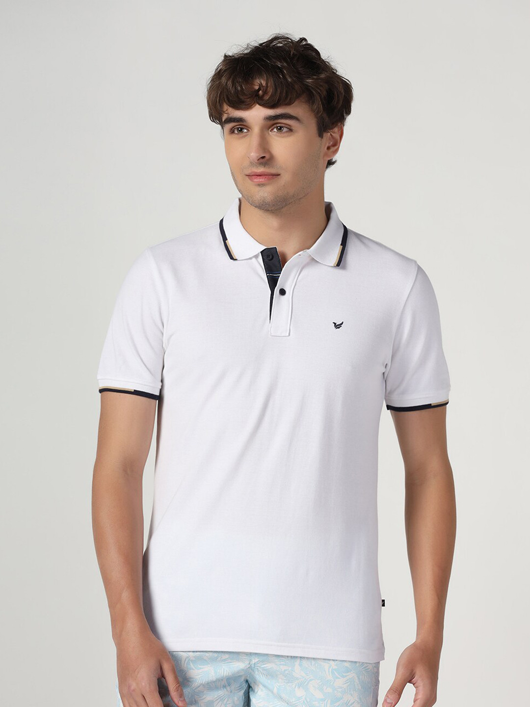 

Blackberrys Men Polo Collar Slim Fit Cotton T-shirt, White