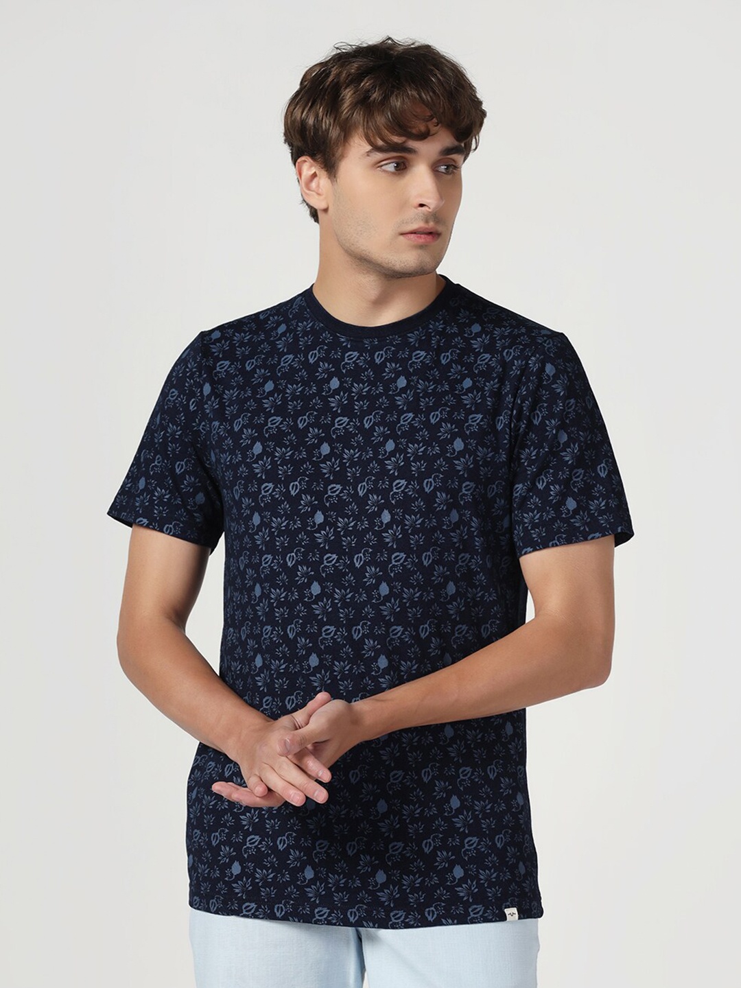 

Blackberrys Men Floral Printed Cotton T-shirt, Blue