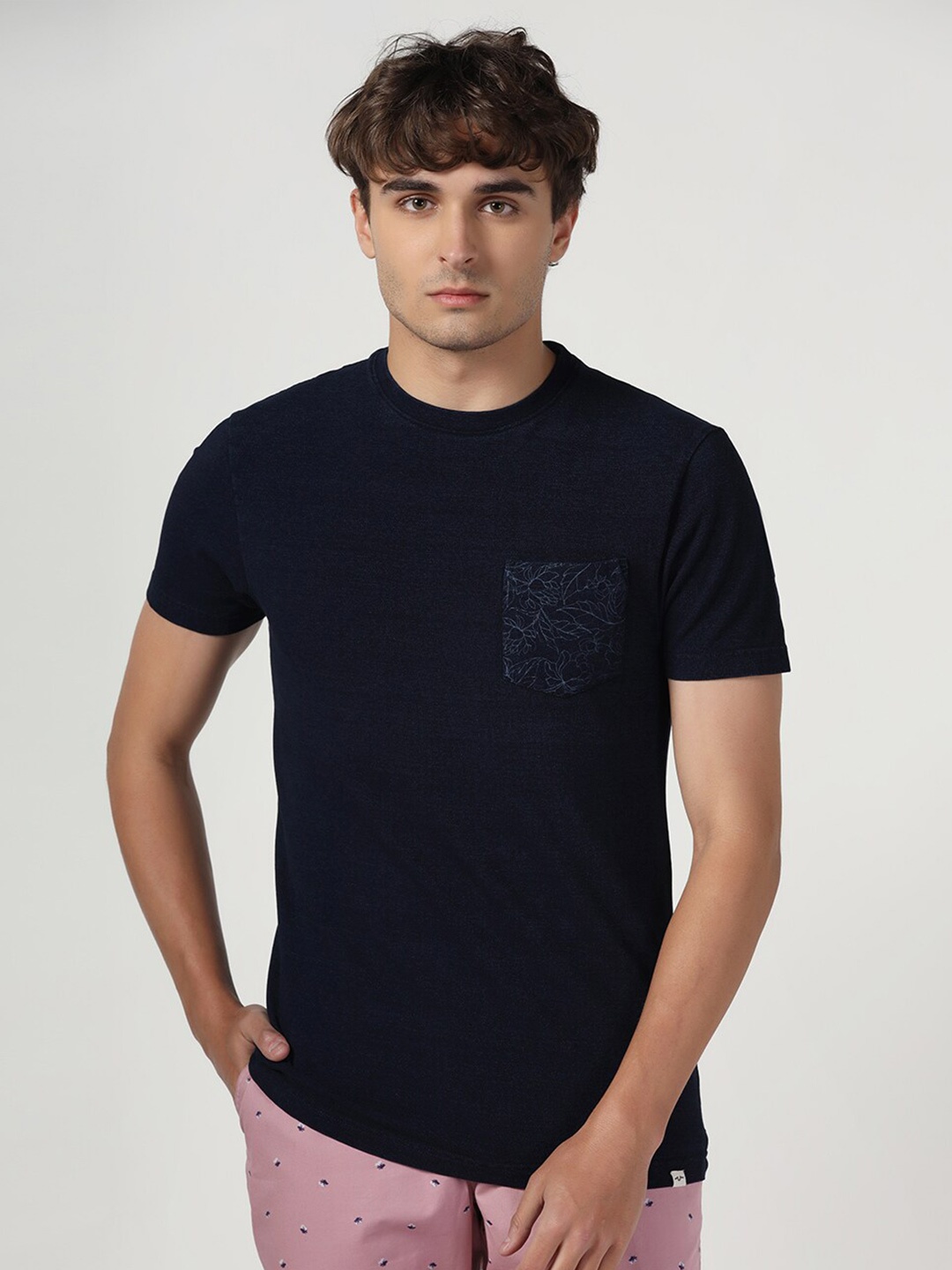 

Blackberrys Men Mercerized Crew Neck Tshirt, Blue