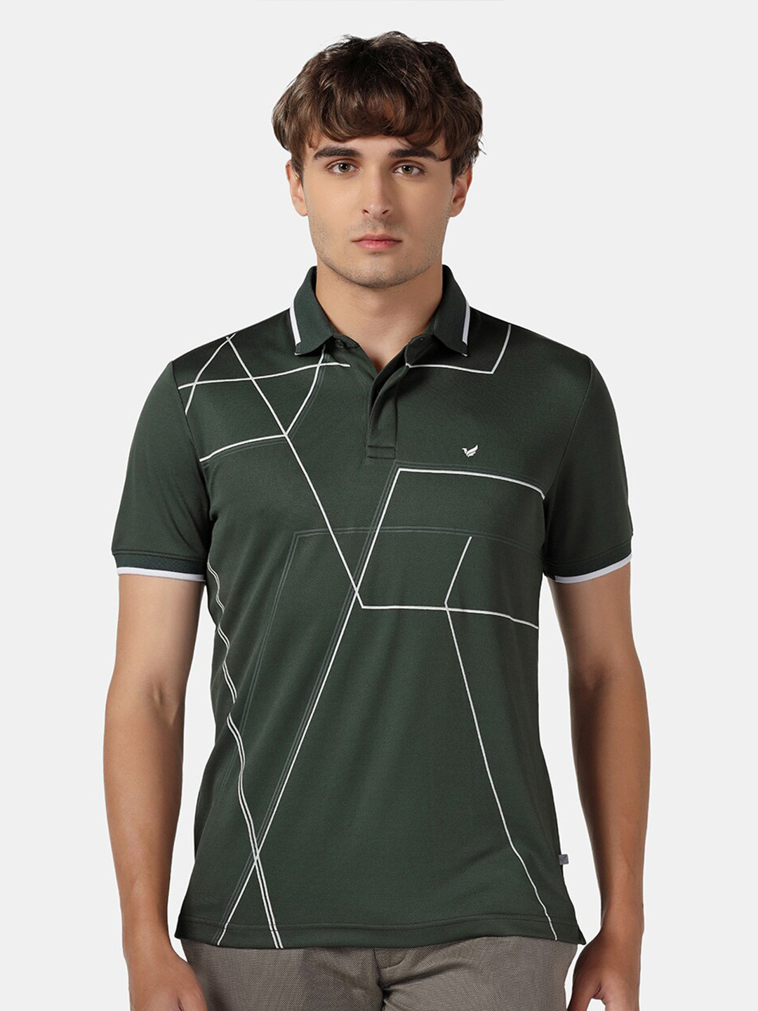 

Blackberrys Men Olive Printed TechPro Polo Tshirts