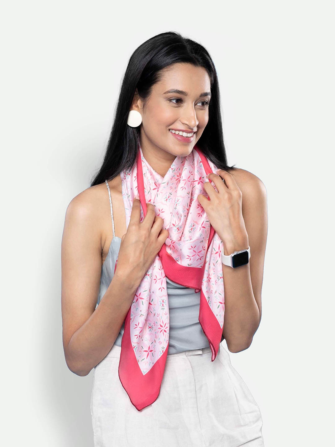 

ZOUK Women Printed Scarf, Pink