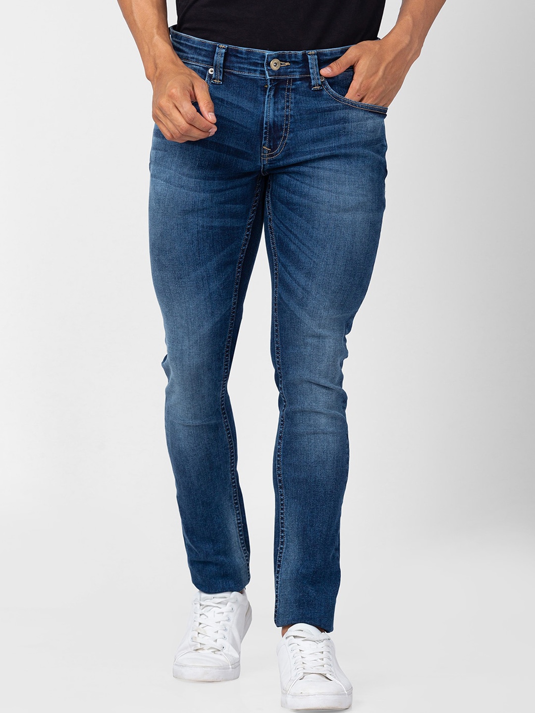 SPYKAR Men Slim Fit Low-Rise Heavy Fade Jeans, Blue