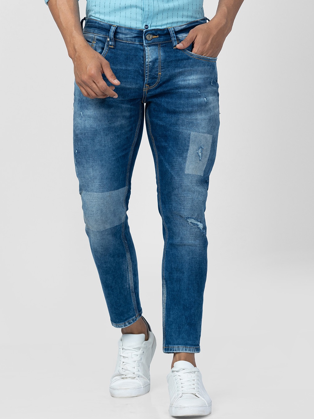 

SPYKAR Men Kano Slim Fit Mildly Distressed Heavy Fade Cotton Jeans, Blue