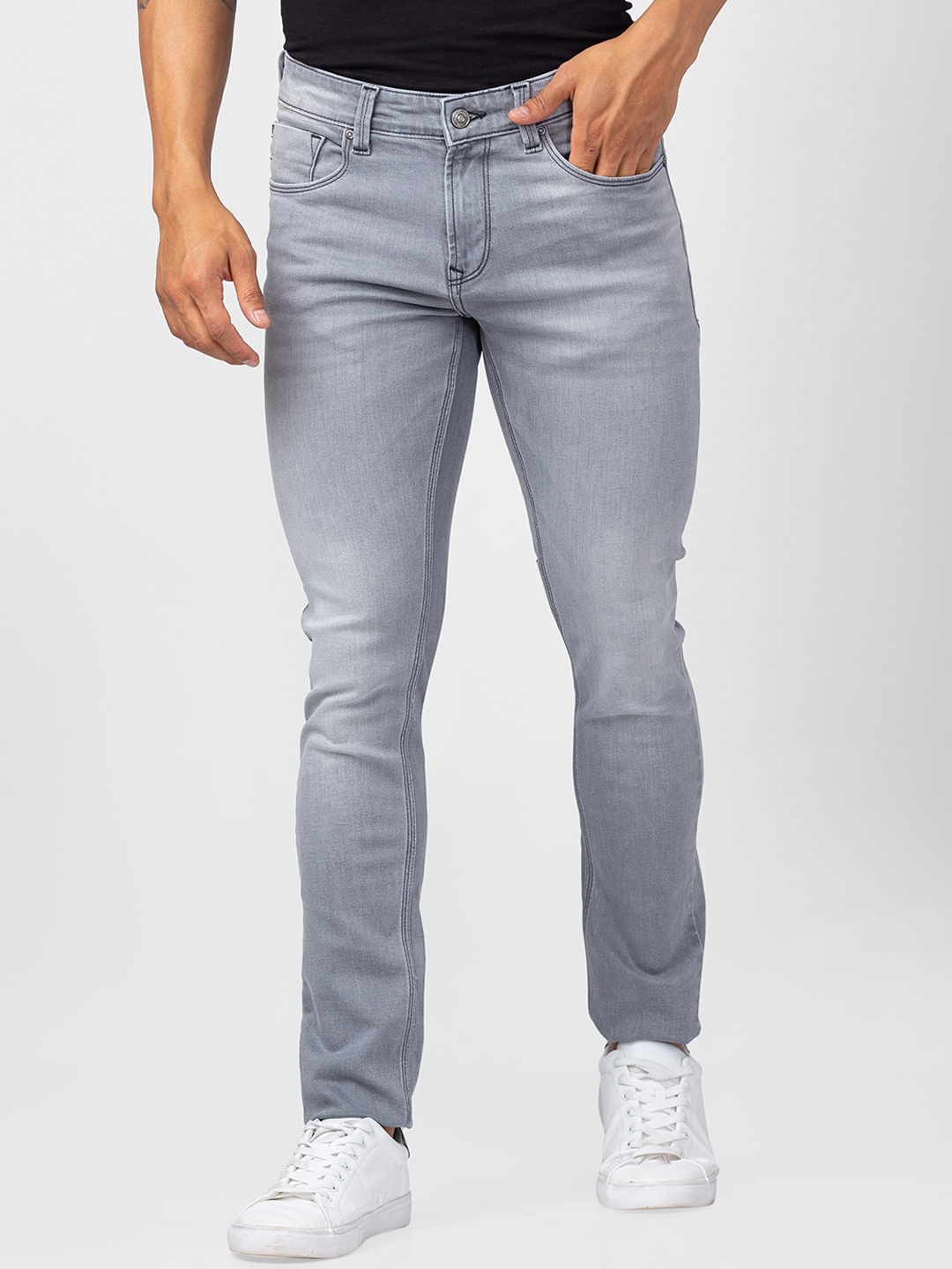 

SPYKAR Men Slim Fit Low-Rise Heavy Fade Cotton Jeans, Grey