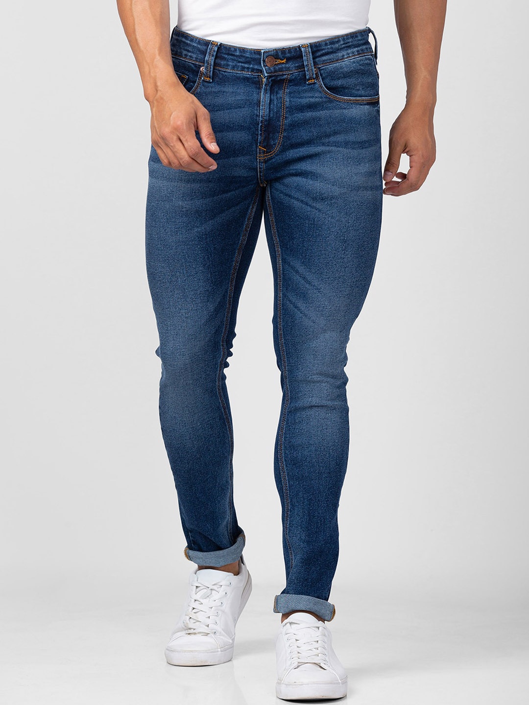 

SPYKAR Men Super Skinny Fit Low-Rise Light Fade Cotton Jeans, Blue