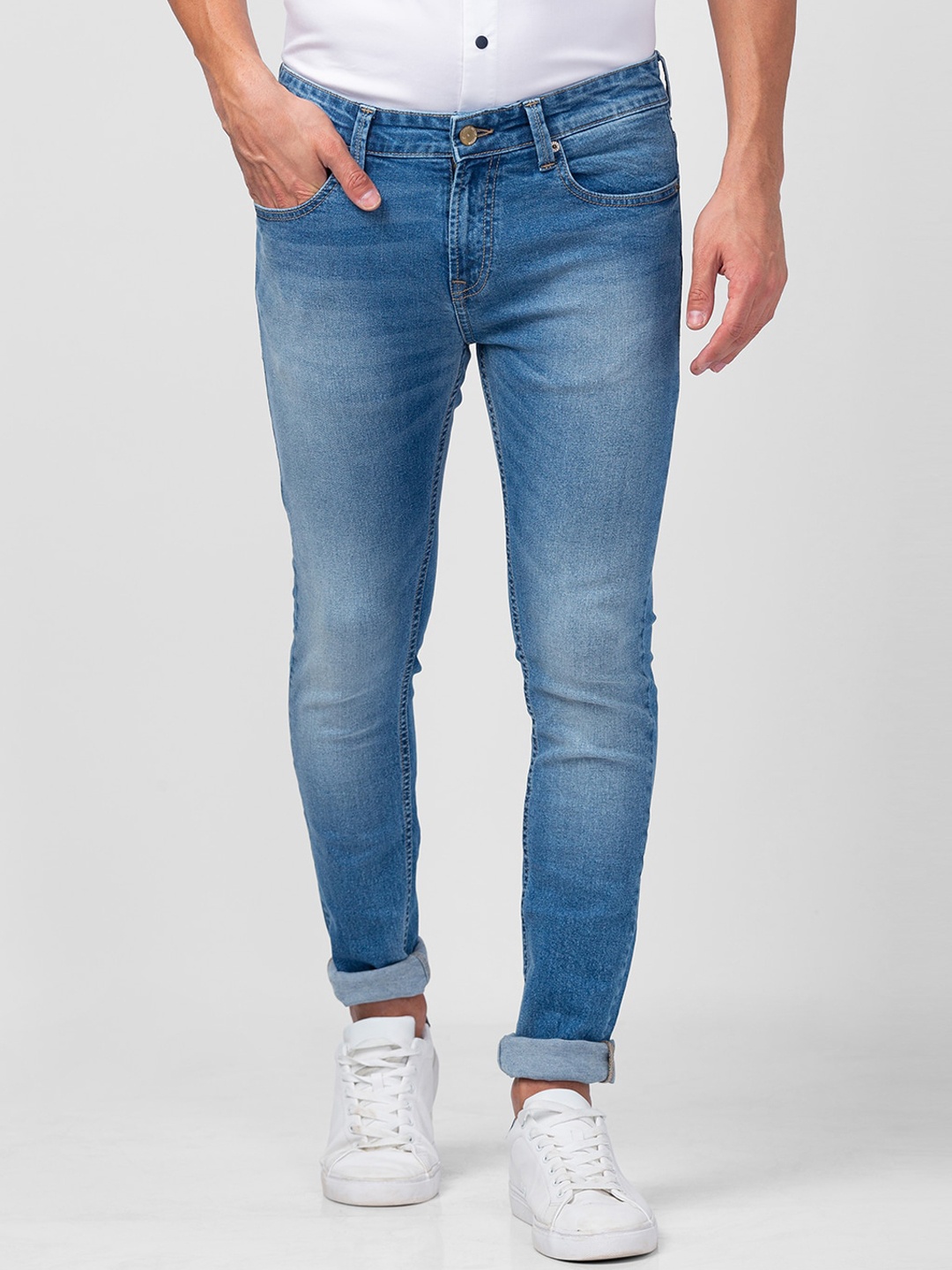 

SPYKAR Men Slim Fit Low-Rise Heavy Fade Cotton Jeans, Blue
